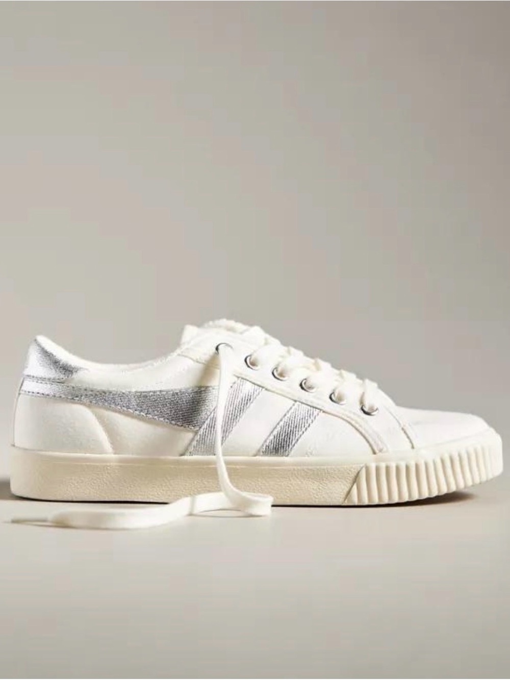 Anthropologie Gola Tennis Mark Cox White Canvas Sneakers with Silver Metallic